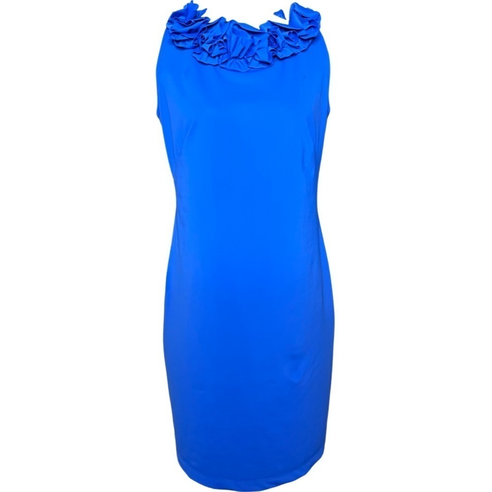 NWOT Katherine Way neck ruffle royal blue Sz S